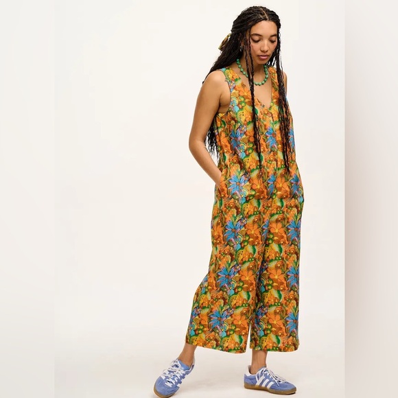 NWT LUCY & YAK Finn - V-Neck Cotton & Linen Jumpsuit Aloha Print Size UK14 US10 - Picture 2 of 16